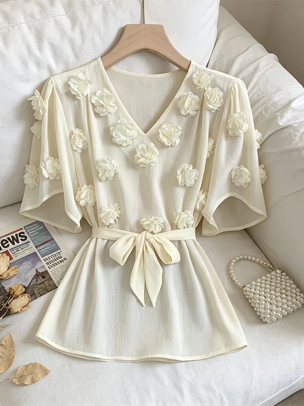 Summer 2026 Women's Korean Style V-Neck Short Sleeve Chiffon Shirt Slim Fit Belly Cover Shoulder Length Shirt for plus Size
Summer 2026 Women's Korean Style V-Neck Short Sleeve Chiffon Shirt Slim Fit Belly Cover Shoulder Length Shirt for plus Size