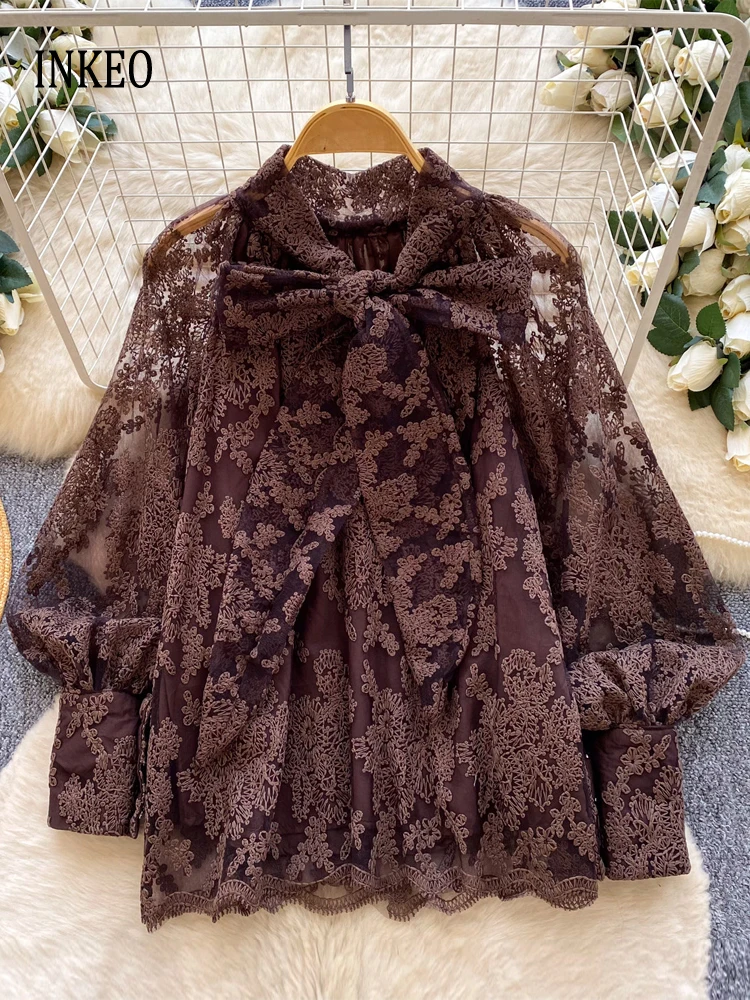 Luxury Women's Lace embroidery blouse 2026 Spring Summer Sexy Fashion Bow tie shirt See-through Lantern sleeve top INKEO 6T004
Luxury Women's Lace embroidery blouse 2026 Spring Summer Sexy Fashion Bow tie shirt See-through Lantern sleeve top INKEO 6T004