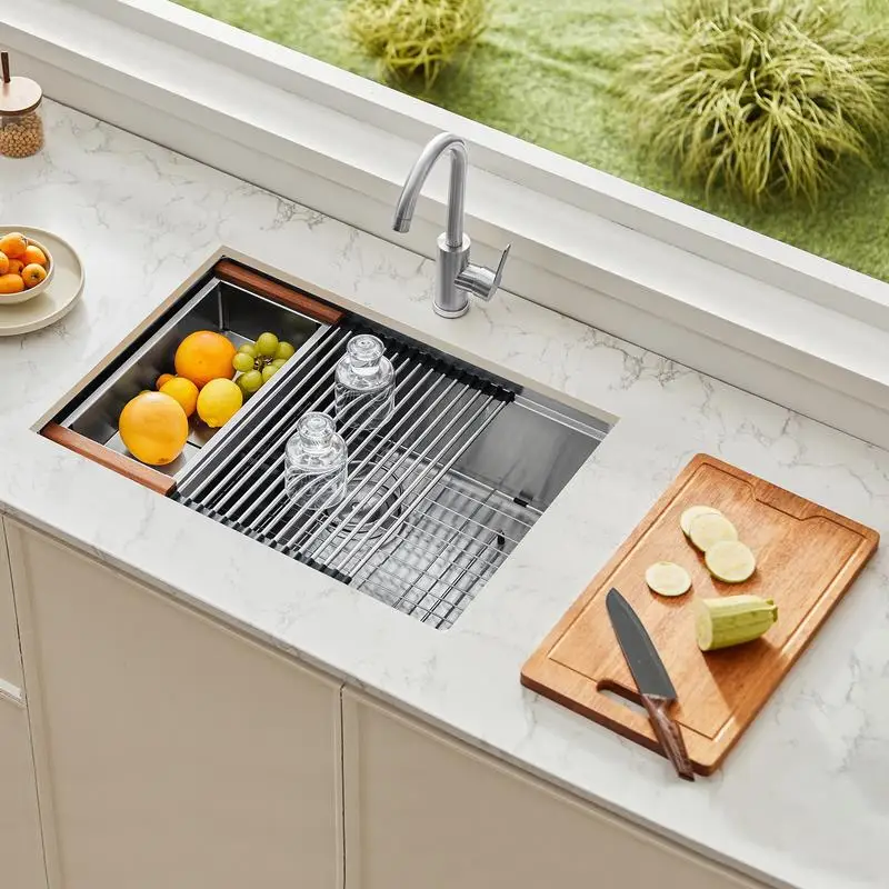 30 inch Kitchen Sink Workstation, 304 Stainless Steel Undermount Sink, Drop-In Single Bowl Farmhouse Basin with Ledge & Multiple Accessories, Household Dishwasher Sinks for RV, Prep Kitchen, Bar
30 inch Kitchen Sink Workstation, 304 Stainless Steel Undermount Sink, Drop-In Single Bowl Farmhouse Basin with Ledge & Multiple Accessories, Household Dishwasher Sinks for RV, Prep Kitchen, Bar