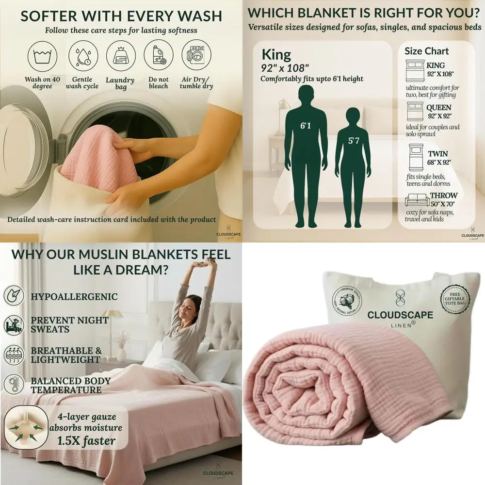 4-слойное хлопковое муслиновое одеяло большого размера, 92x108, мягкое марлевое одеяло, всесезонное розовое постельное белье с ракушками для Cal King
4-слойное хлопковое муслиновое одеяло большого размера, 92x108, мягкое марлевое одеяло, всесезонное розовое постельное белье с ракушками для Cal King