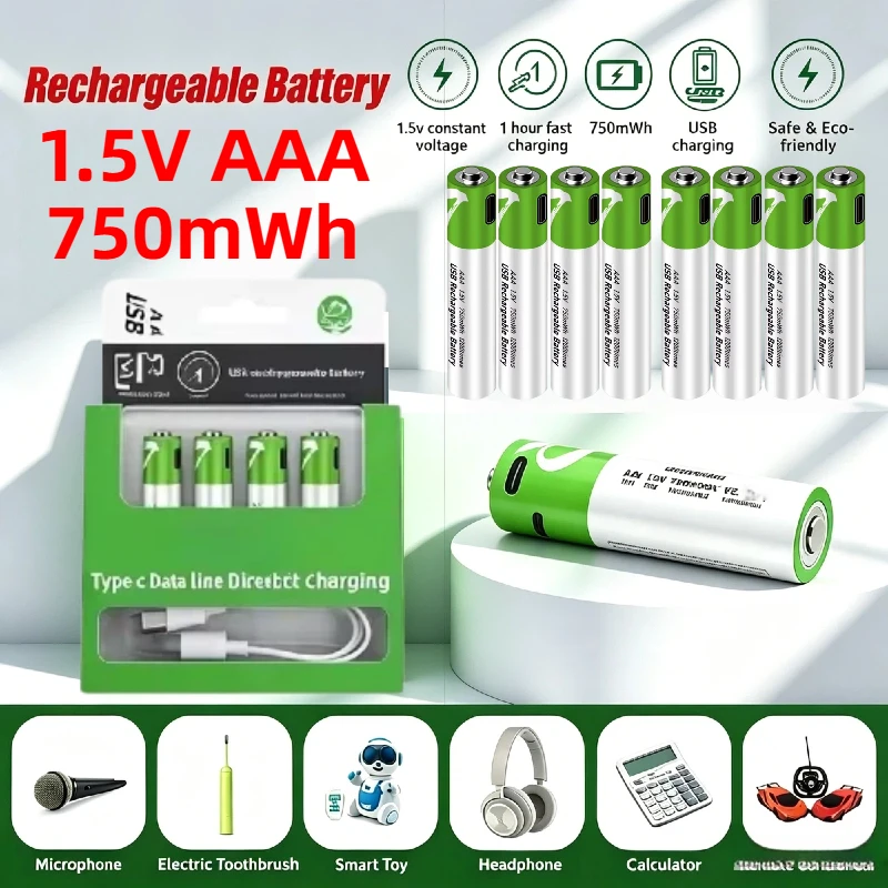 Hot 1.5V AAA Li-ion Battery 750mWh USB Reusable eco-friendly long lasting battery for remote control computer mice electric toys
Hot 1.5V AAA Li-ion Battery 750mWh USB Reusable eco-friendly long lasting battery for remote control computer mice electric toys