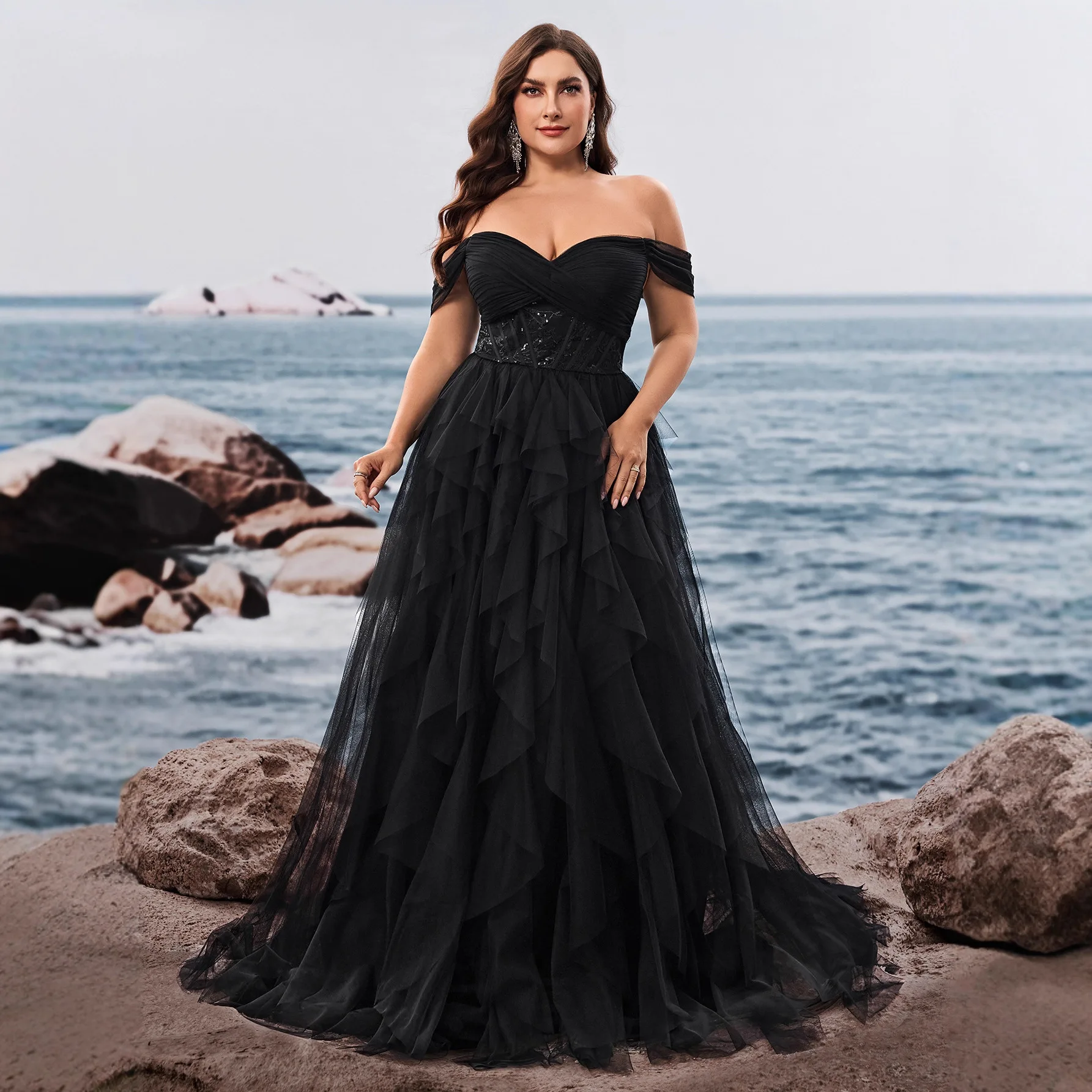 Plus Size Black Off The Shoulder Maxi Dress Sweetheart Ruched Bodice Beaded Corset Waist Cascading Ruffle Tulle A Line Evening
Plus Size Black Off The Shoulder Maxi Dress Sweetheart Ruched Bodice Beaded Corset Waist Cascading Ruffle Tulle A Line Evening