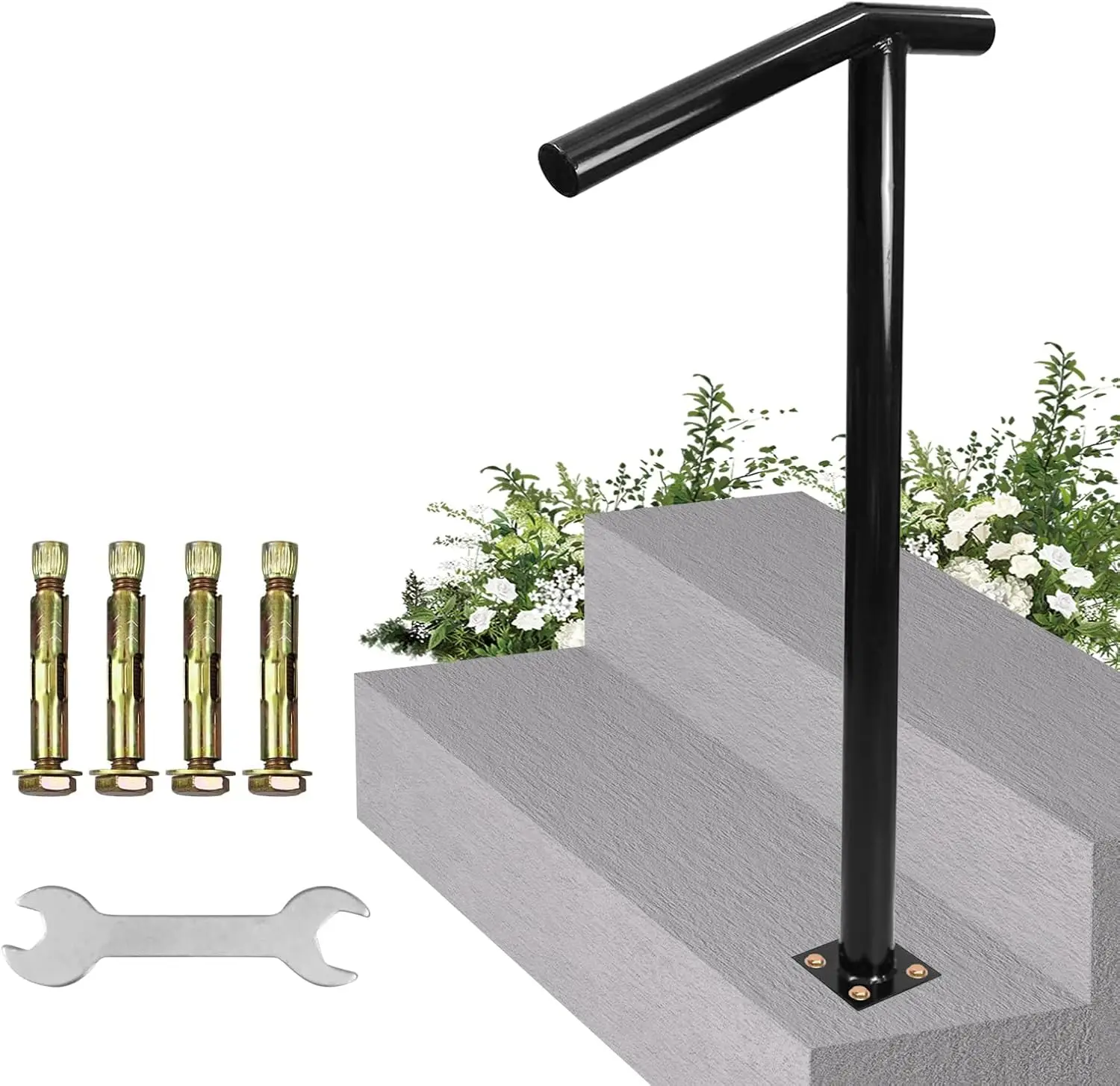 Single Post Handrail for 1-2 Steps, Outdoor Stair Rail with DIY Tool Kit, 38" H Black Powder Coating for Concrete or Wood Stairs
Single Post Handrail for 1-2 Steps, Outdoor Stair Rail with DIY Tool Kit, 38" H Black Powder Coating for Concrete or Wood Stairs