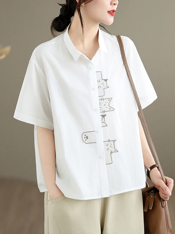 Retro Embroidered Casual Short Sleeve Women's Shirt Summer New Style Pure Cotton White Loose Slimming Versatile Shirt
Retro Embroidered Casual Short Sleeve Women's Shirt Summer New Style Pure Cotton White Loose Slimming Versatile Shirt
