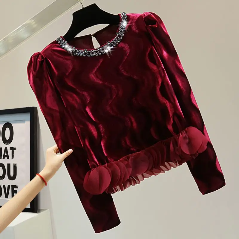 Beaded Surface Outer Wear Bottoming Shirt Autumn Korean Style High Waist Short Heavy Industry Petal Wavy
Beaded Surface Outer Wear Bottoming Shirt Autumn Korean Style High Waist Short Heavy Industry Petal Wavy