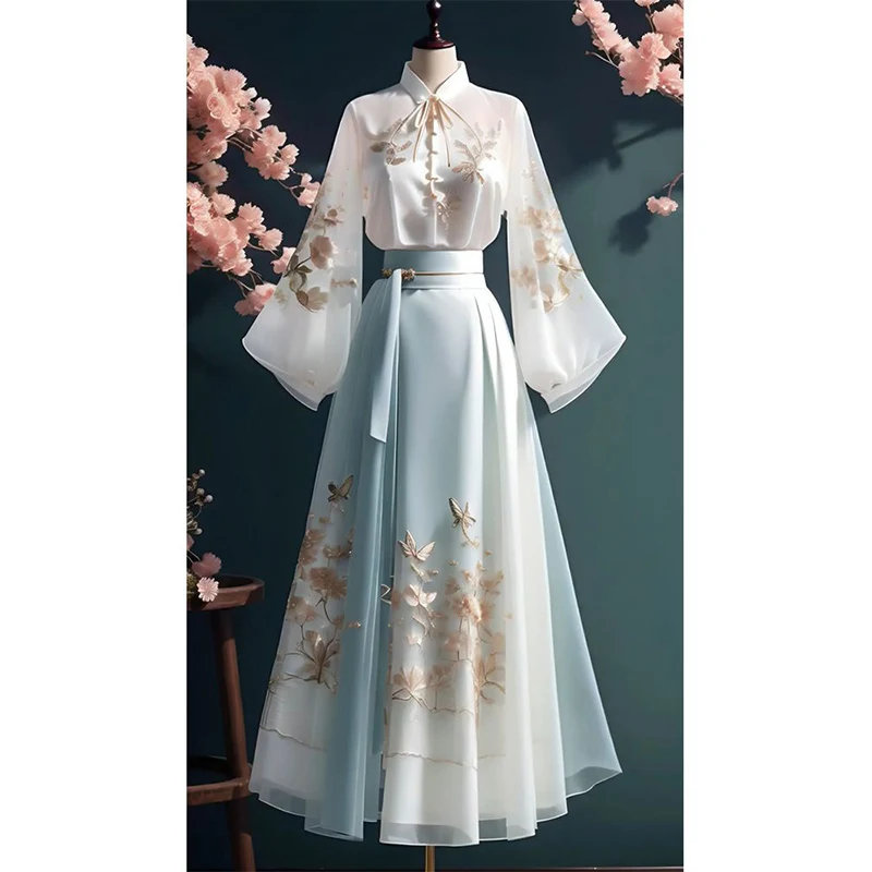 Новый женский комплект с юбкой в китайском стиле Sle Song Dynas Hanfu, костюм из двух предметов, топ и юбка
Новый женский комплект с юбкой в китайском стиле Sle Song Dynas Hanfu, костюм из двух предметов, топ и юбка