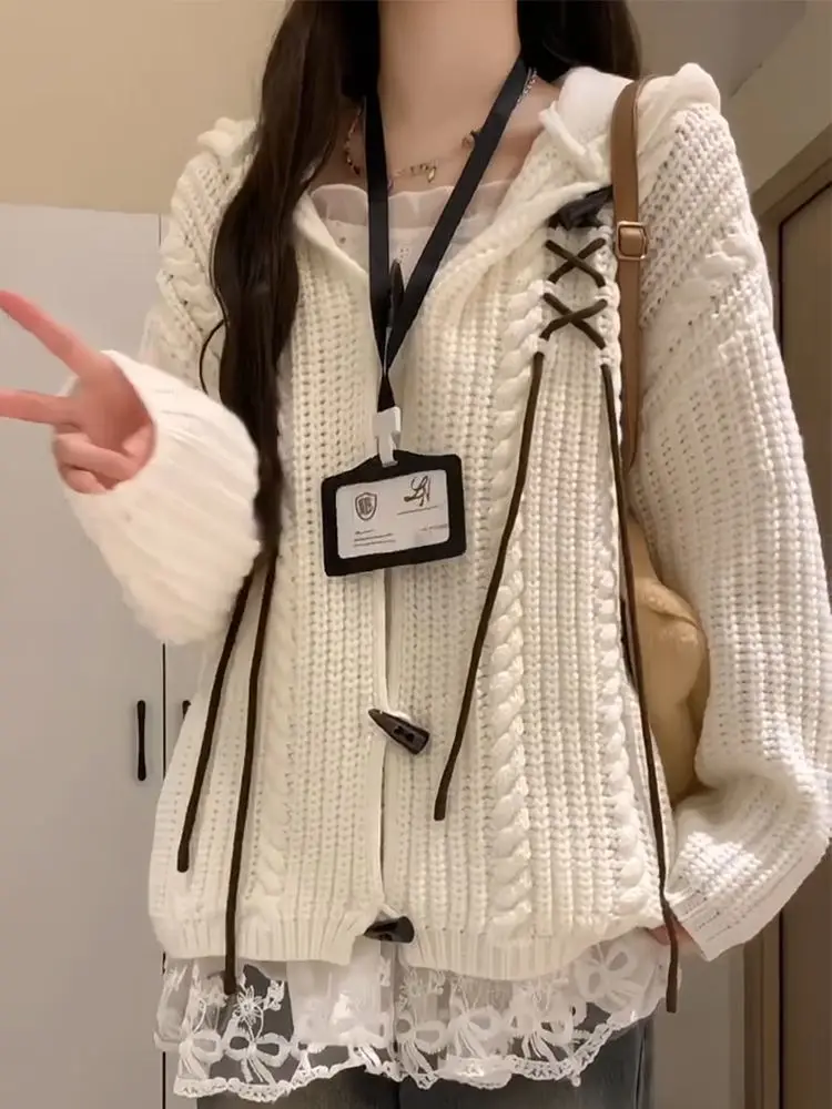 Japan College Retro Sweet Hooded Knitted Sweater Jacket With Lace Dress New Autumn Two-Piece Set
Japan College Retro Sweet Hooded Knitted Sweater Jacket With Lace Dress New Autumn Two-Piece Set