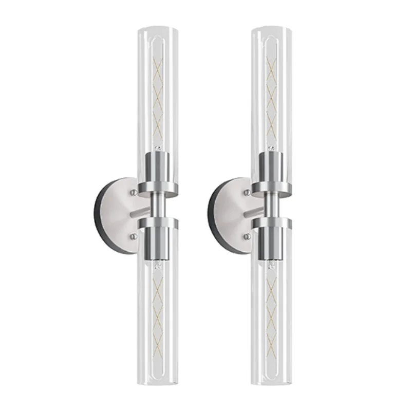 Modern Silver Wall Sconce, Nordic Cylinder Glass Wall Light, Clear Glass Up/Down Wall Lamp for Bathroom Vanity, Bedroom Bedside, Living Room, Hallway, E26 T10 Base
Modern Silver Wall Sconce, Nordic Cylinder Glass Wall Light, Clear Glass Up/Down Wall Lamp for Bathroom Vanity, Bedroom Bedside, Living Room, Hallway, E26 T10 Base