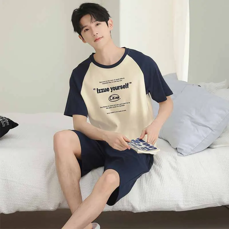 Summer New Cotton Man Pajamas Black White Splice 2 Pcs Shirt&shorts Nightwear Round Neck Casual Letter Print Home Wear Sleepwear
Summer New Cotton Man Pajamas Black White Splice 2 Pcs Shirt&shorts Nightwear Round Neck Casual Letter Print Home Wear Sleepwear