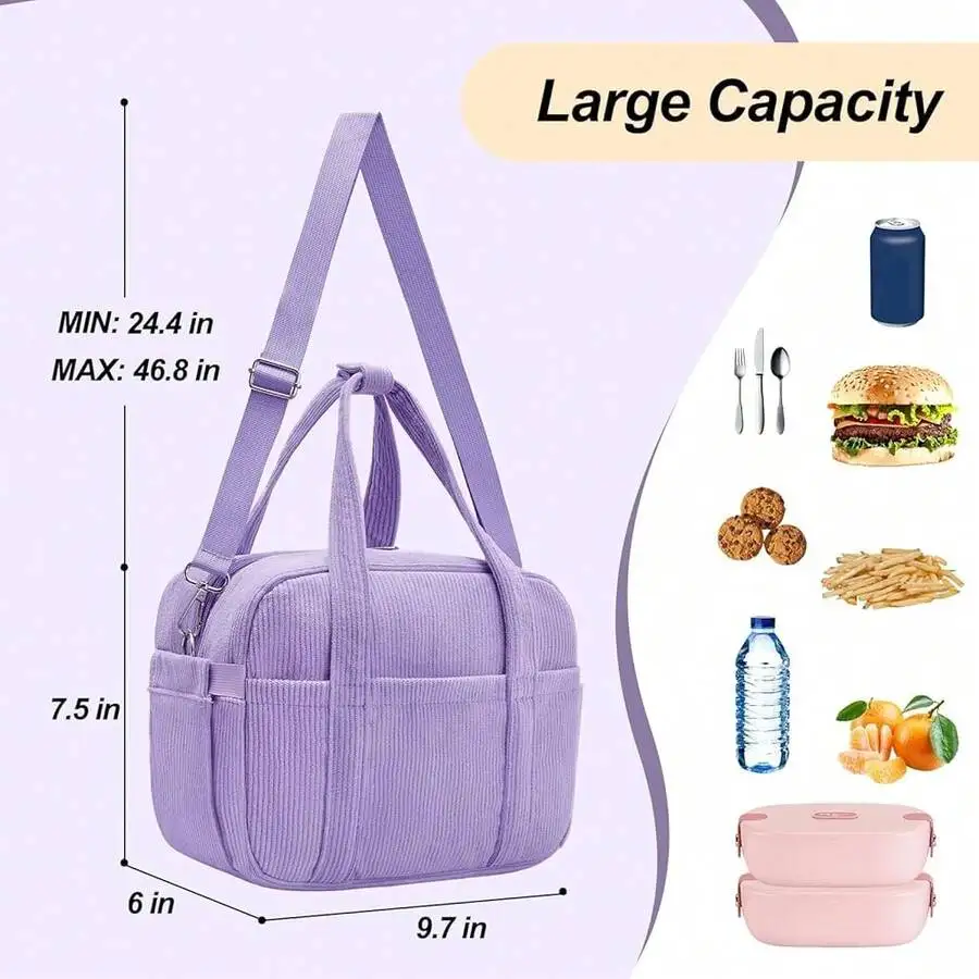 Insulated Corduroy Lunch Bag With Shoulder Strap For Women Work Picnic
Insulated Corduroy Lunch Bag With Shoulder Strap For Women Work Picnic