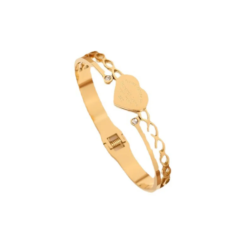 Fashionable heart-shaped letter electroplated 18K women's bracelet, anti-allergic jewelry, daily wear stainless steel bracelet
Fashionable heart-shaped letter electroplated 18K women's bracelet, anti-allergic jewelry, daily wear stainless steel bracelet