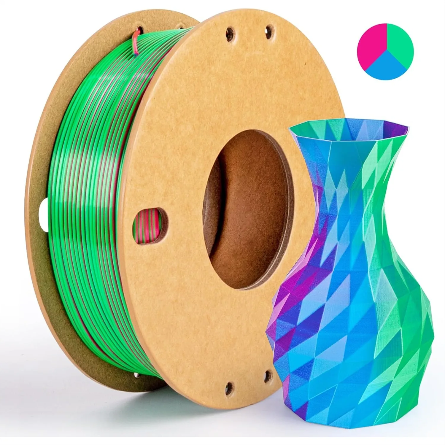 Silk Tricolor PLA+ 3D Printer Filament 1.75mm, No Tangle Shiny 250g Spool, Rose Red+Sky Blue+Green
Silk Tricolor PLA+ 3D Printer Filament 1.75mm, No Tangle Shiny 250g Spool, Rose Red+Sky Blue+Green