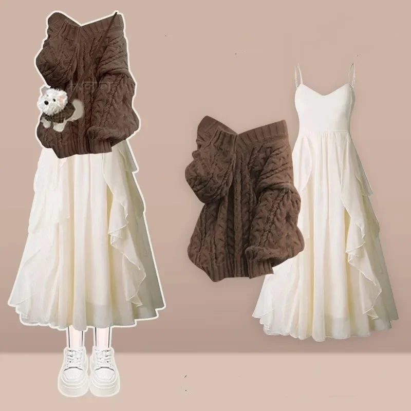 Women's Autumn Winter New Fashion Knit Sweater+Sexy Sling Skirt Two-piece Suit 2025 Korean Elegant Pullover Dress Matching Set
Women's Autumn Winter New Fashion Knit Sweater+Sexy Sling Skirt Two-piece Suit 2025 Korean Elegant Pullover Dress Matching Set