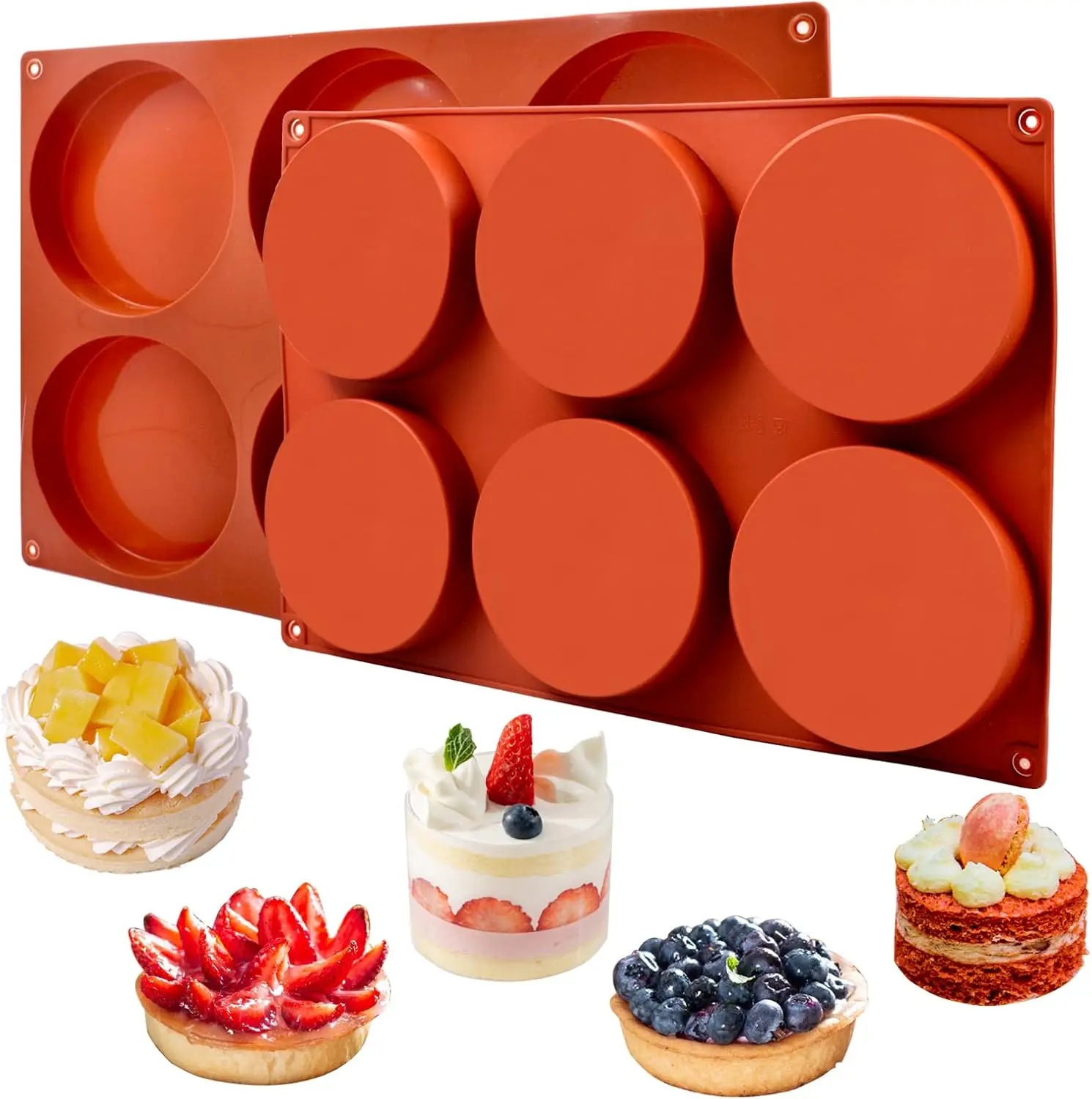 2 Pack Large Silicone Molds for Baking, 4 Inch 6-Cavity Round Pan for Whoopie Pie Corn Bread Candy Muffin
2 Pack Large Silicone Molds for Baking, 4 Inch 6-Cavity Round Pan for Whoopie Pie Corn Bread Candy Muffin