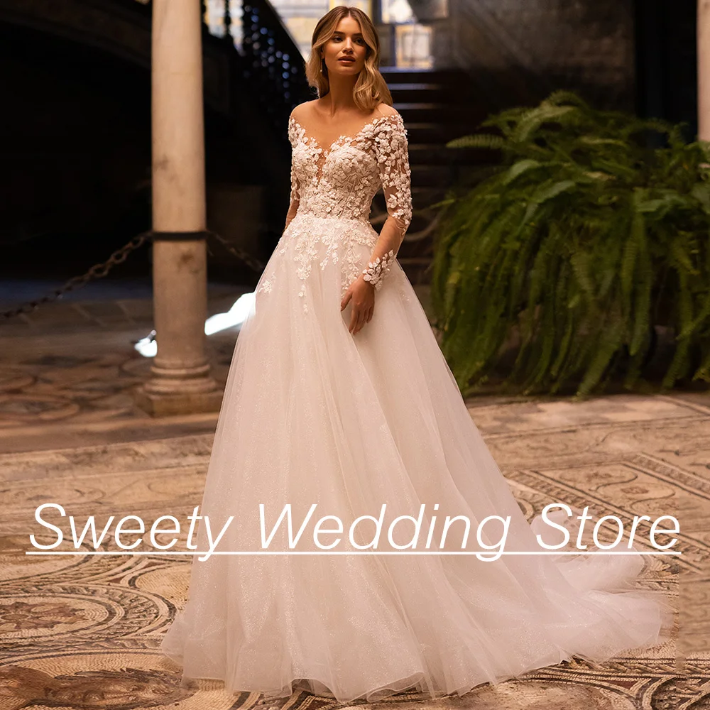 Wedding Dress for Woman Bride Customized Long Sleeves Sheer Scoop Neck Beading Applique Sweep Train A Line Arabian Bridal Gown
Wedding Dress for Woman Bride Customized Long Sleeves Sheer Scoop Neck Beading Applique Sweep Train A Line Arabian Bridal Gown