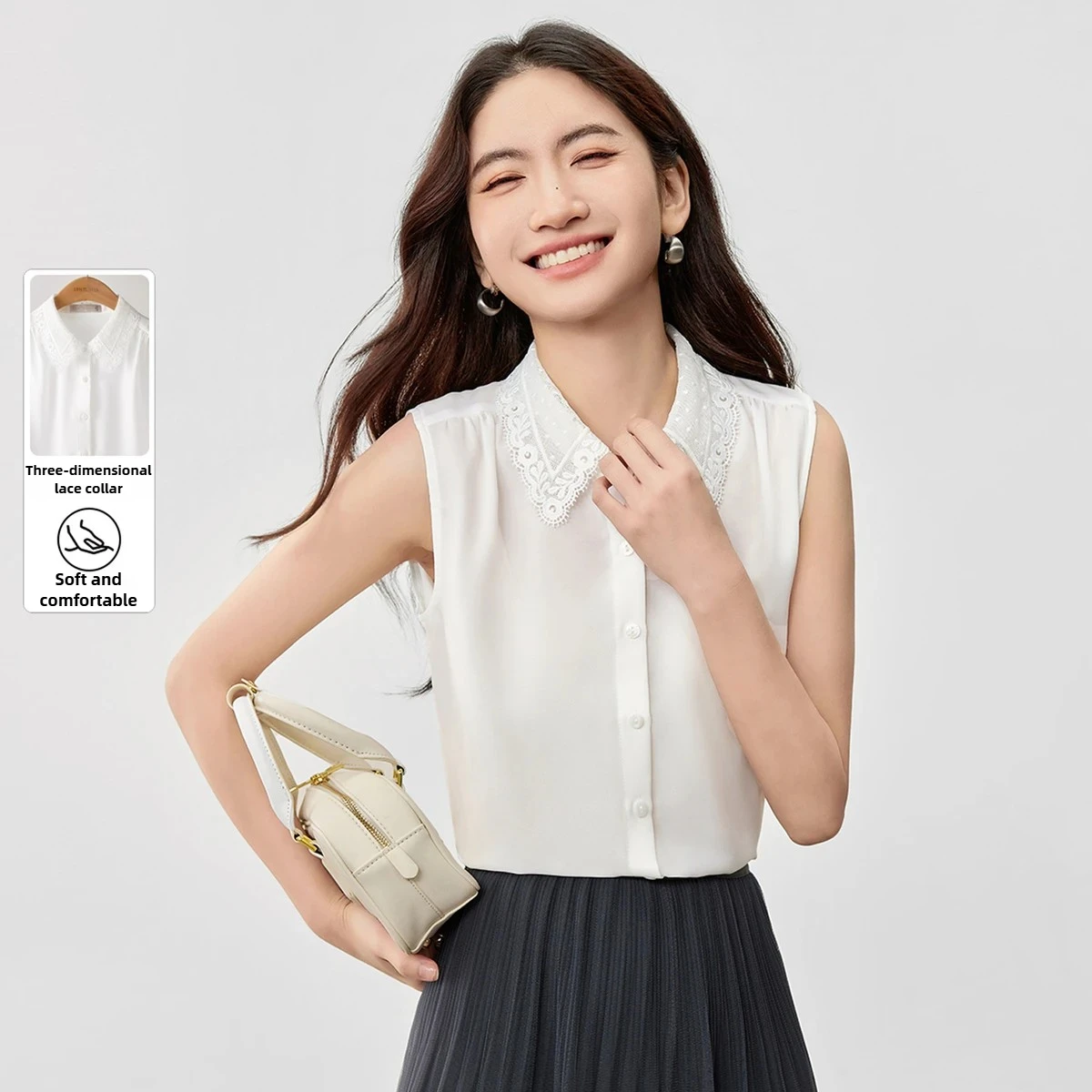 SENTUBILA Women's Sleeveless Shirt 2025 Autumn New Fashion Lace Collar Blouses Solid Single Breasted Female Clothing 153CA3270X
SENTUBILA Women's Sleeveless Shirt 2025 Autumn New Fashion Lace Collar Blouses Solid Single Breasted Female Clothing 153CA3270X