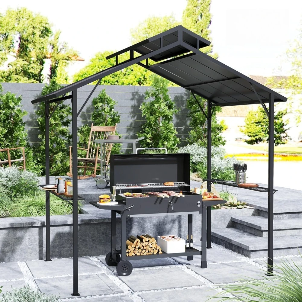8' x 5' Hardtop Grill Gazebo, Outdoor BBQ Gazebo with Double Metal Roof, 2 Side Shelves and 10 Hooks, Grill Canopy, Customized
8' x 5' Hardtop Grill Gazebo, Outdoor BBQ Gazebo with Double Metal Roof, 2 Side Shelves and 10 Hooks, Grill Canopy, Customized
