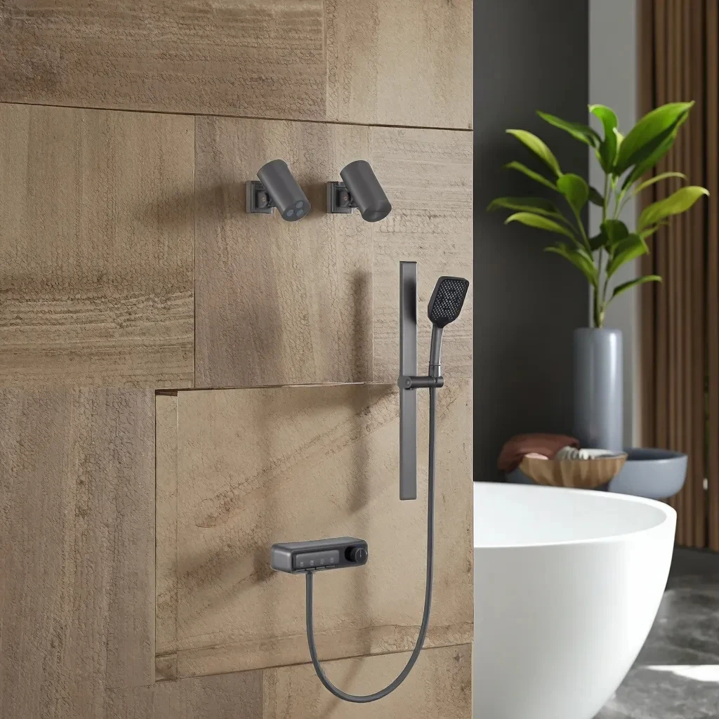 Вращающийся переключатель, настенный смеситель для скрытого душа, интеллектуальное управление, 3 розетки, латунный душевой набор с постоянной температурой
Вращающийся переключатель, настенный смеситель для скрытого душа, интеллектуальное управление, 3 розетки, латунный душевой набор с постоянной температурой