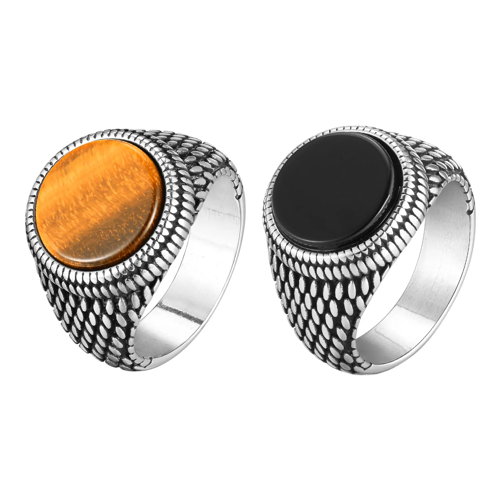 Prjewel Round Tiger Eye Stone Top Finger Band Black Gemstone Stainless Steel Stamp Ring Dragon Scales Textured Signet for Men
Prjewel Round Tiger Eye Stone Top Finger Band Black Gemstone Stainless Steel Stamp Ring Dragon Scales Textured Signet for Men