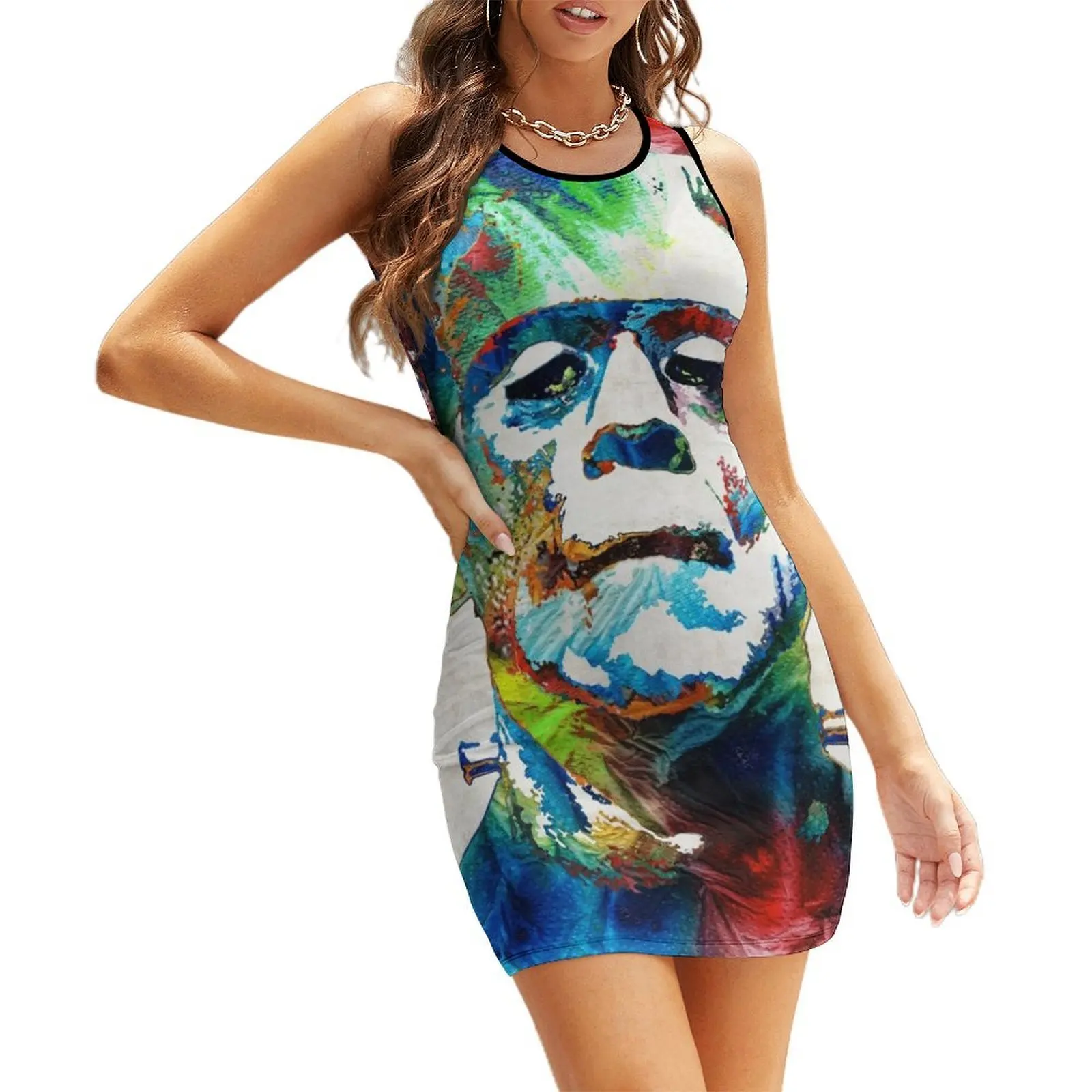 Frankenstein Art - Colorful Monster - By Sharon Cummings Sleeveless Sundress Woman's evening dress dresses for women
Frankenstein Art - Colorful Monster - By Sharon Cummings Sleeveless Sundress Woman's evening dress dresses for women