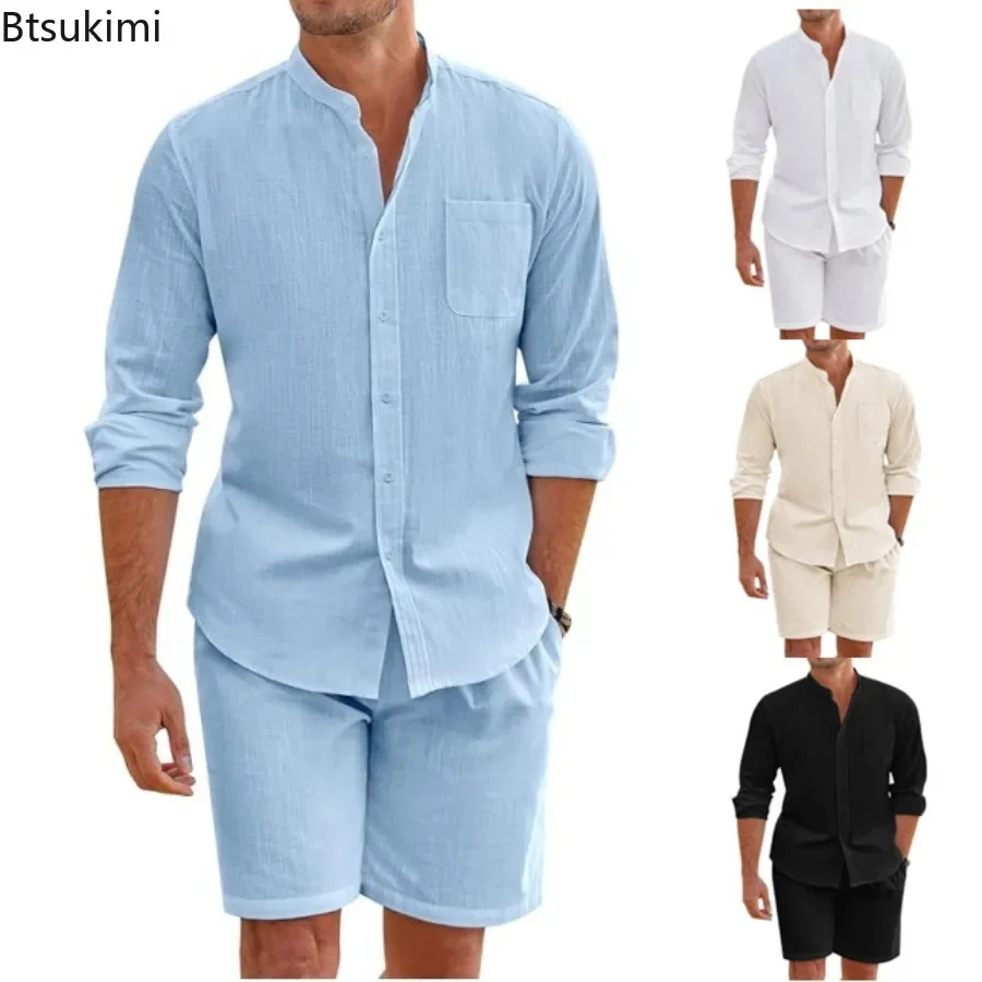 2025 Summer Simple Casual Sets for Men Cotton Linen Button-up Long Sleeve Shirt Shorts 2 Pieces Male Solid Vacation Beach Outfit
2025 Summer Simple Casual Sets for Men Cotton Linen Button-up Long Sleeve Shirt Shorts 2 Pieces Male Solid Vacation Beach Outfit