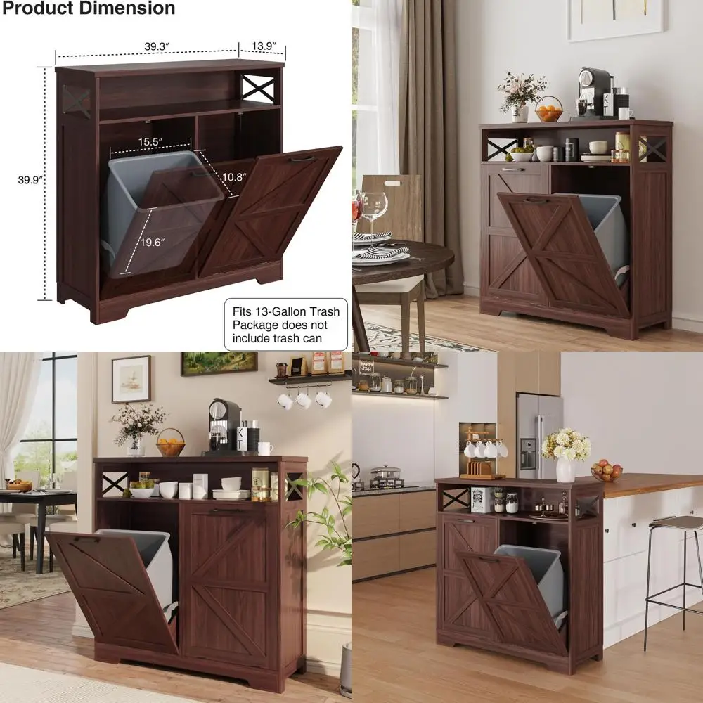 Double-Bin Trash Cabinet for Kitchen, Hidden Garbage Cans, Dual-Purpose Recycling Cabinet for Living Room, Brown
Double-Bin Trash Cabinet for Kitchen, Hidden Garbage Cans, Dual-Purpose Recycling Cabinet for Living Room, Brown