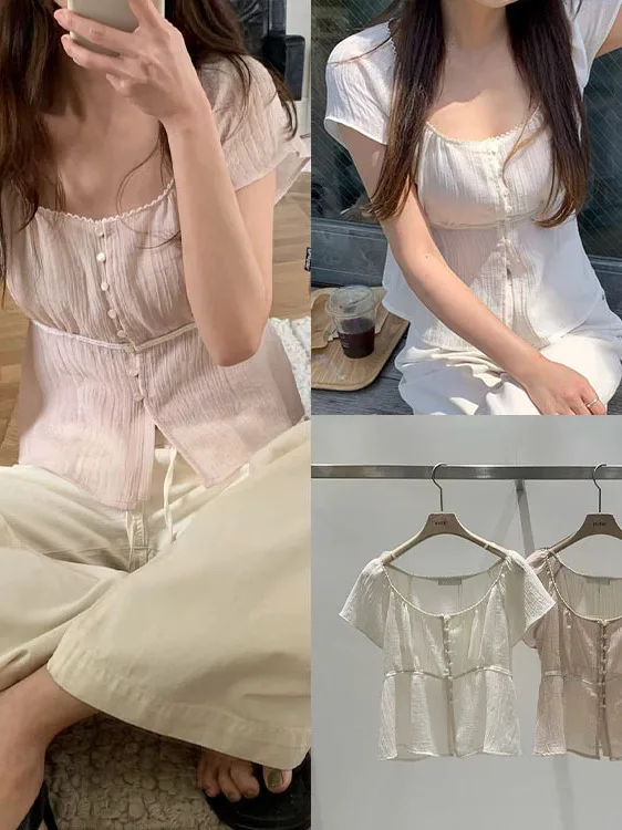 Summer Pure Desire U-Neck Waist-Cinching Lace Trim Short Sleeve Women's Shirt Textured Fabric Gentle Style Top Korean Style C...
Summer Pure Desire U-Neck Waist-Cinching Lace Trim Short Sleeve Women's Shirt Textured Fabric Gentle Style Top Korean Style C...