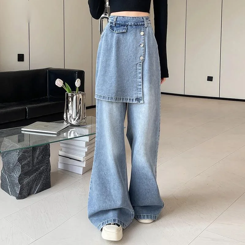 Casual Style Loose Solid Color Fart Curtain Fake Two-piece Detachable Stacked Straight Leg Jeans Women 2026 Spring XIOQ
Casual Style Loose Solid Color Fart Curtain Fake Two-piece Detachable Stacked Straight Leg Jeans Women 2026 Spring XIOQ