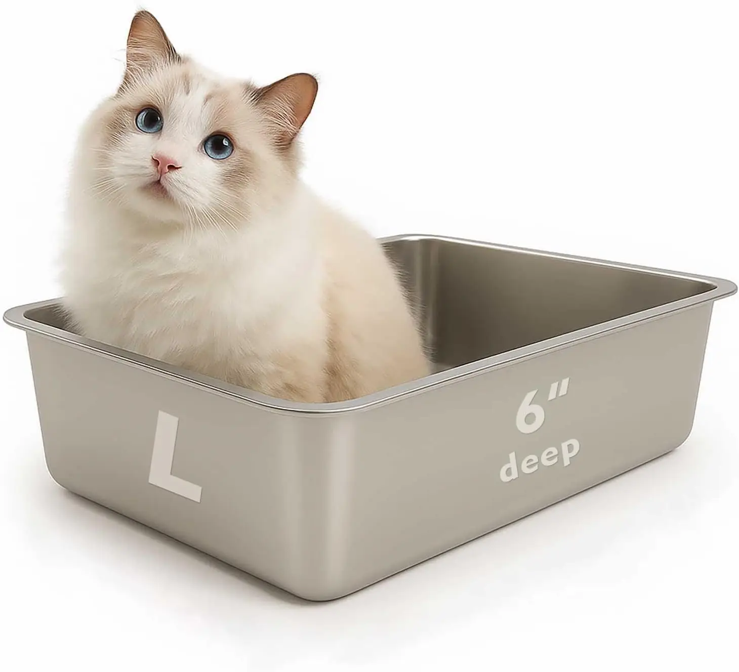 Stainless Steel Cat Litter Box - Large Metal High Side Litter Box, 23.4" L×15.5" W×5.9" H, Splash-Proof and Non-Stick
Stainless Steel Cat Litter Box - Large Metal High Side Litter Box, 23.4" L×15.5" W×5.9" H, Splash-Proof and Non-Stick