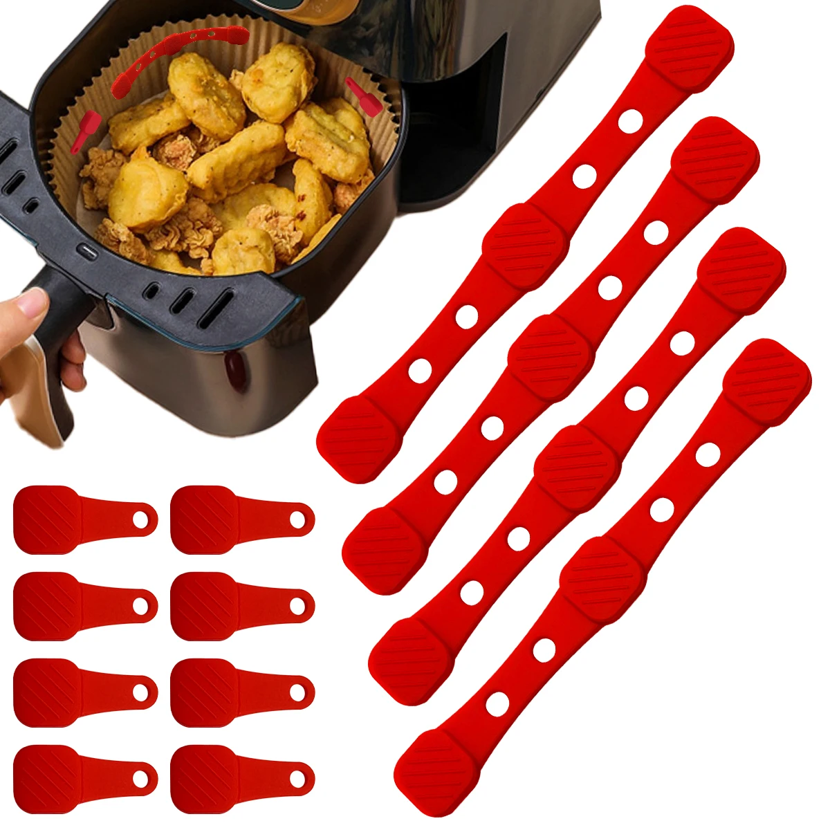 Air Fryer Magnet Silicone Buckle for Holding Down Air Fryer Parchment Paper Lock Disposable Liners Prevent Paper to Burn
Air Fryer Magnet Silicone Buckle for Holding Down Air Fryer Parchment Paper Lock Disposable Liners Prevent Paper to Burn