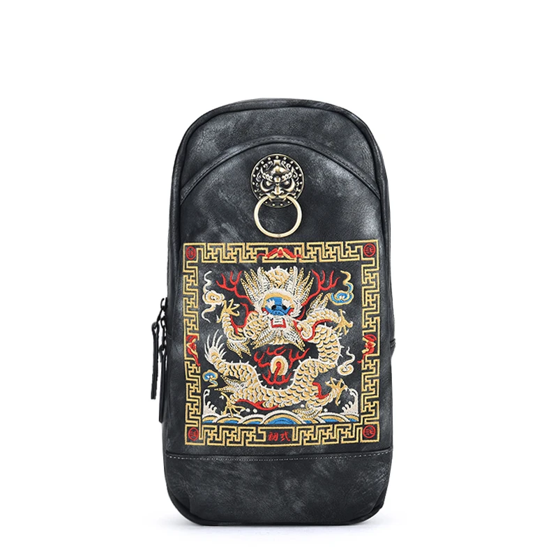 Chinese Style Fashion Vintage Chest Bags Dragon Embroidery Crane Embroidery Gold Lion Head Crossbody Bags for Men
Chinese Style Fashion Vintage Chest Bags Dragon Embroidery Crane Embroidery Gold Lion Head Crossbody Bags for Men