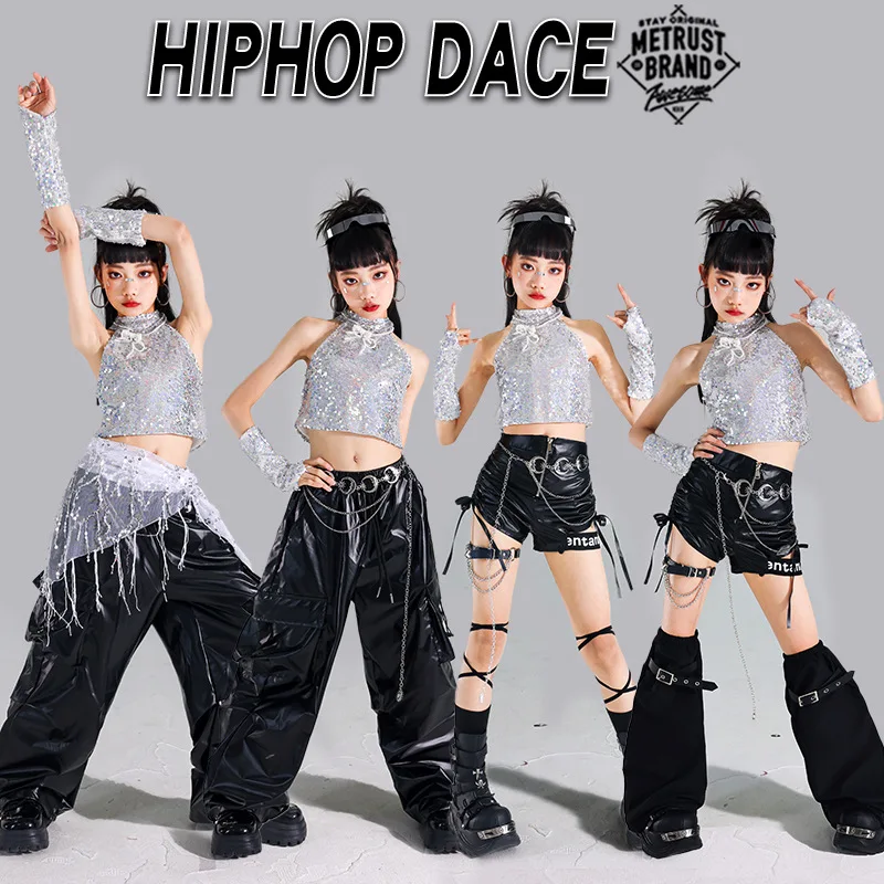 Kpop Series Jazz Dance Costume Girls Performance Clothing Silver Navel Tops Black Pants Hip Hop Suit Concert Stage Wear
Kpop Series Jazz Dance Costume Girls Performance Clothing Silver Navel Tops Black Pants Hip Hop Suit Concert Stage Wear