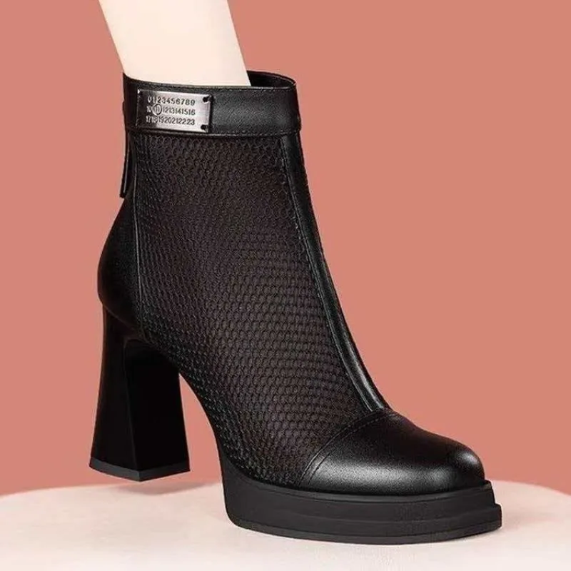 Women's Ankle Boots Round Toe High Block Heel Platform Mesh Panel Fashion Booties with Back Zipper and Metal Hardware 2026 New
Women's Ankle Boots Round Toe High Block Heel Platform Mesh Panel Fashion Booties with Back Zipper and Metal Hardware 2026 New
