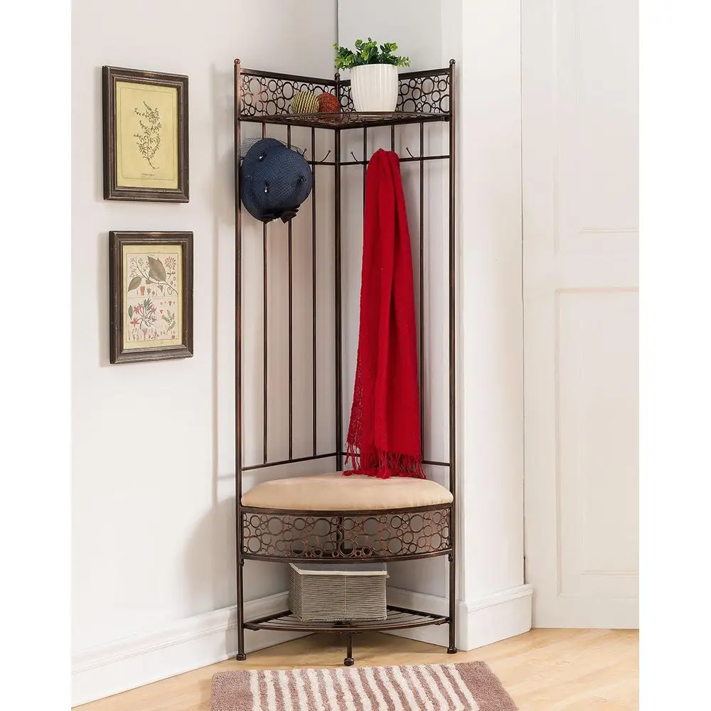 Copper-Tone Metal Storage Bench with Coat Rack for Entryway Hallway
Copper-Tone Metal Storage Bench with Coat Rack for Entryway Hallway