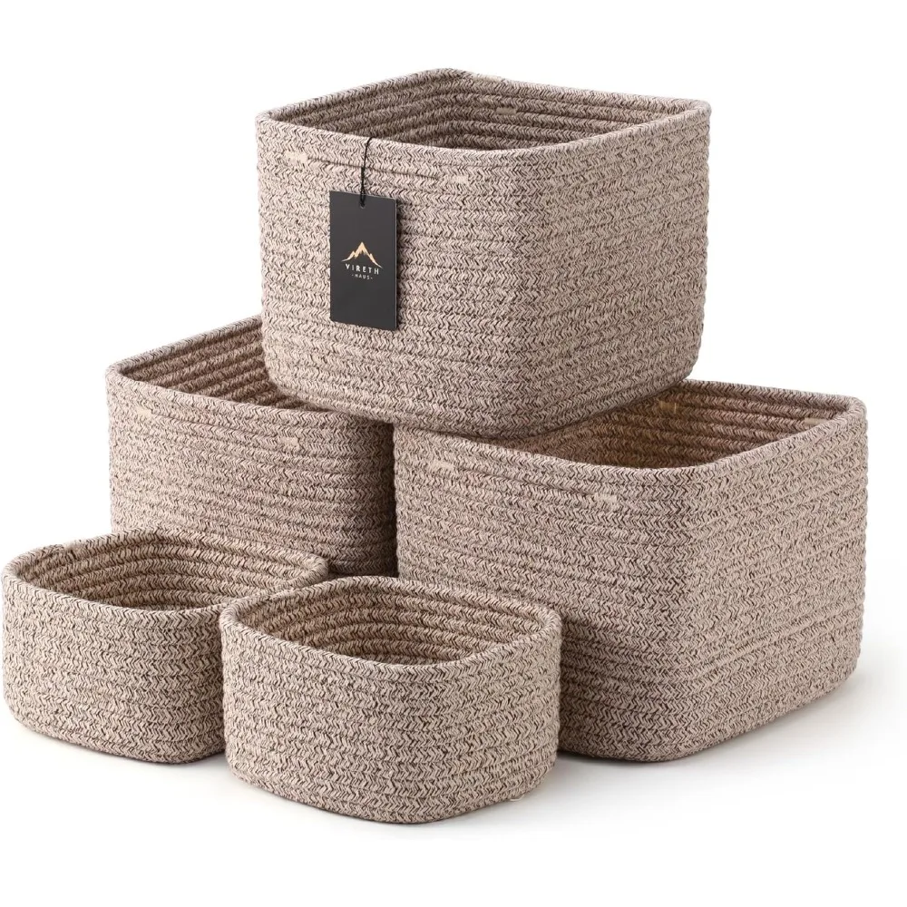Five Pack Two Size Woven Rope Storage Cubes Organizer Bins for Closet Shelf Bookshelf Bathroom Home
Five Pack Two Size Woven Rope Storage Cubes Organizer Bins for Closet Shelf Bookshelf Bathroom Home