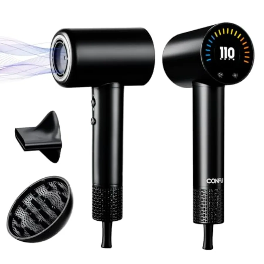 Professional lightweight ionic hair dryer for women and men: black, high-speed 110000 RPM motor, magnetic diffuser and concentr
Professional lightweight ionic hair dryer for women and men: black, high-speed 110000 RPM motor, magnetic diffuser and concentr
