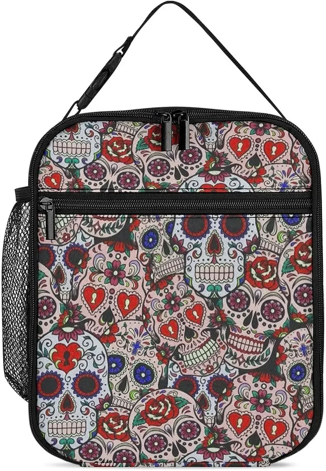 Sugar Skulls Funny Insulated Lunch Bag for Work Office Picnic Multi-Purpose Portable Lunch Container with Side Pockets
Sugar Skulls Funny Insulated Lunch Bag for Work Office Picnic Multi-Purpose Portable Lunch Container with Side Pockets