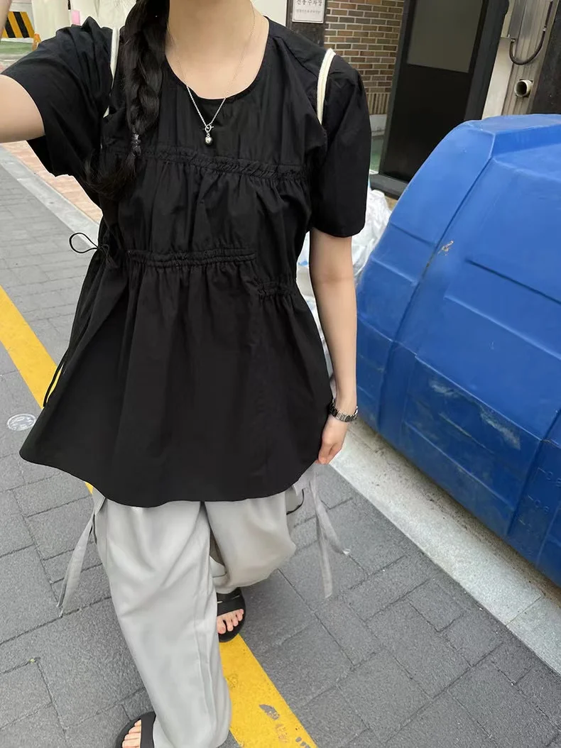 French Chic Irregular T Shirt Women Korean Ins Short Sleeve Drawstring Lace Up Long Shirts Top Summer Loose Age-Reducing Clothes
French Chic Irregular T Shirt Women Korean Ins Short Sleeve Drawstring Lace Up Long Shirts Top Summer Loose Age-Reducing Clothes