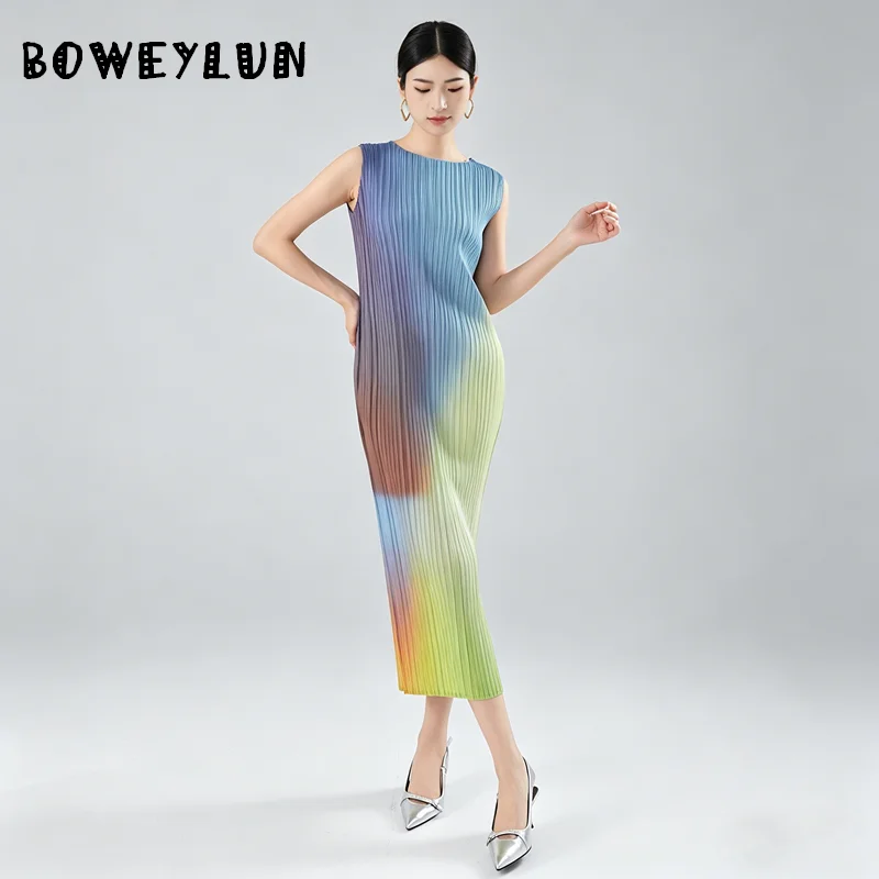 Women's Dresses Elegant Gradient Sleeveless Midi Dress Summer High Elastic Pleated Straight Dress for Women
Women's Dresses Elegant Gradient Sleeveless Midi Dress Summer High Elastic Pleated Straight Dress for Women