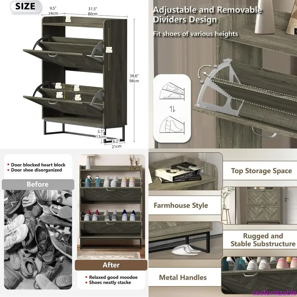 Rustic Shoe Storage Cabinet with Double Drawers, Entryway Shoe Organizer, Slim Shoe Rack on Metal Legs
Rustic Shoe Storage Cabinet with Double Drawers, Entryway Shoe Organizer, Slim Shoe Rack on Metal Legs