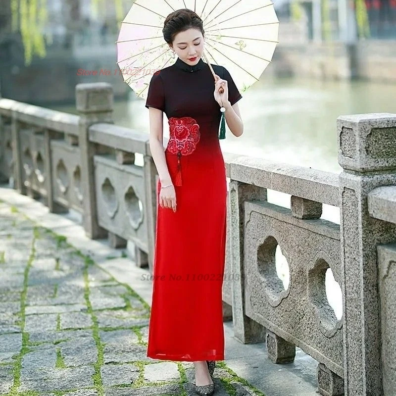 2021, китайское улучшенное сценическое платье Ципао, Cheongsam, национальная цветочная вышивка, градиент цвета, Ципао, банкетное вечернее платье, платье
2021, китайское улучшенное сценическое платье Ципао, Cheongsam, национальная цветочная вышивка, градиент цвета, Ципао, банкетное вечернее платье, платье