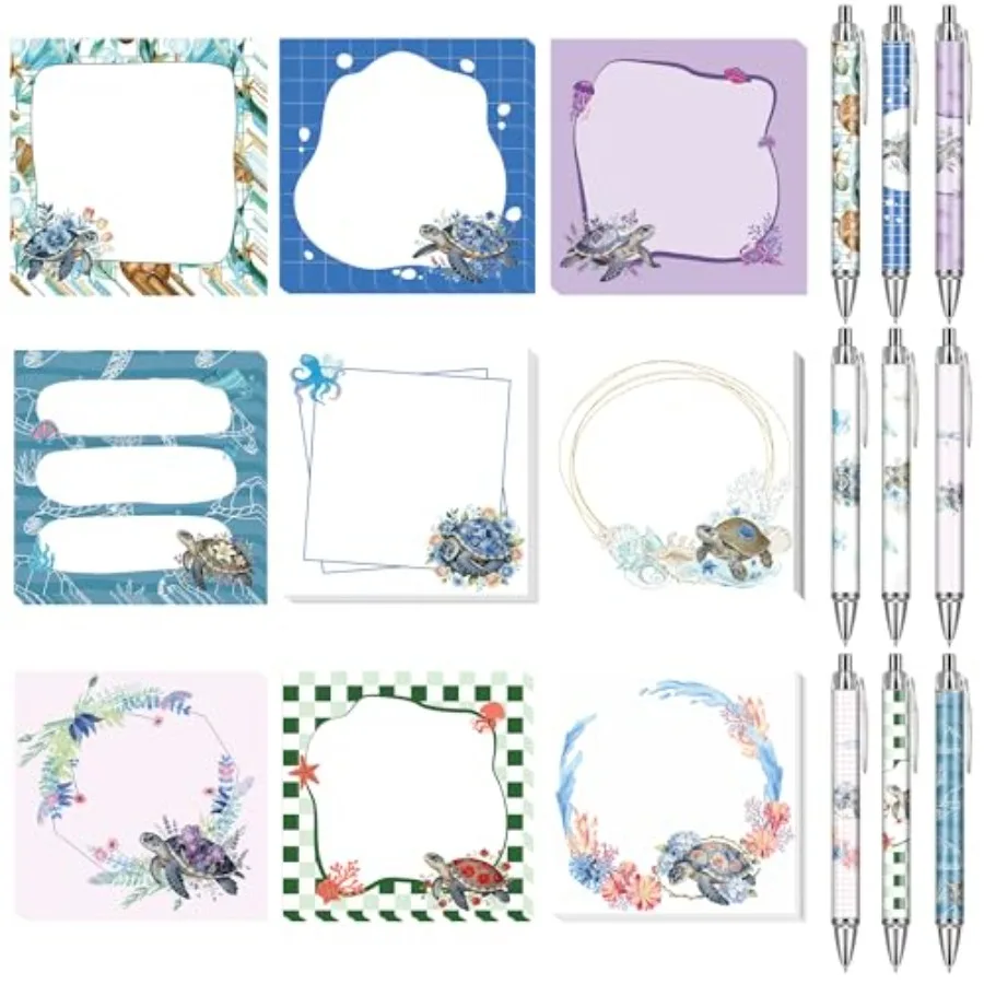 Turtle Sticky Notes and Pens 9 Pack, Cute Sea Turtle Notepads for Ocean Lovers, Self-Stick Memo Note Pads with Pen Set for Work
Turtle Sticky Notes and Pens 9 Pack, Cute Sea Turtle Notepads for Ocean Lovers, Self-Stick Memo Note Pads with Pen Set for Work