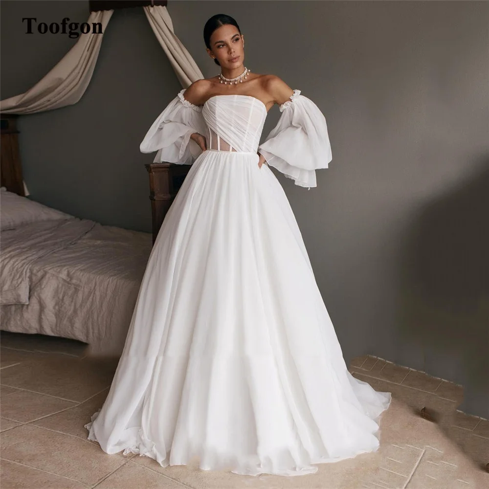 Toofgon Chiffon Long Lantern Sleeves Wedding Dresses 2023 Strapless Lace Up Simple Bride Bridal Gowns Women Party Guest Dress
Toofgon Chiffon Long Lantern Sleeves Wedding Dresses 2023 Strapless Lace Up Simple Bride Bridal Gowns Women Party Guest Dress