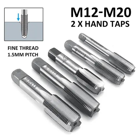 2pcs Hss Machine Screw Thread Taps Right Hand Machine Straight Fluted Fine Thread Metric Connector Hand Tap M12 M14 M16 18 M20