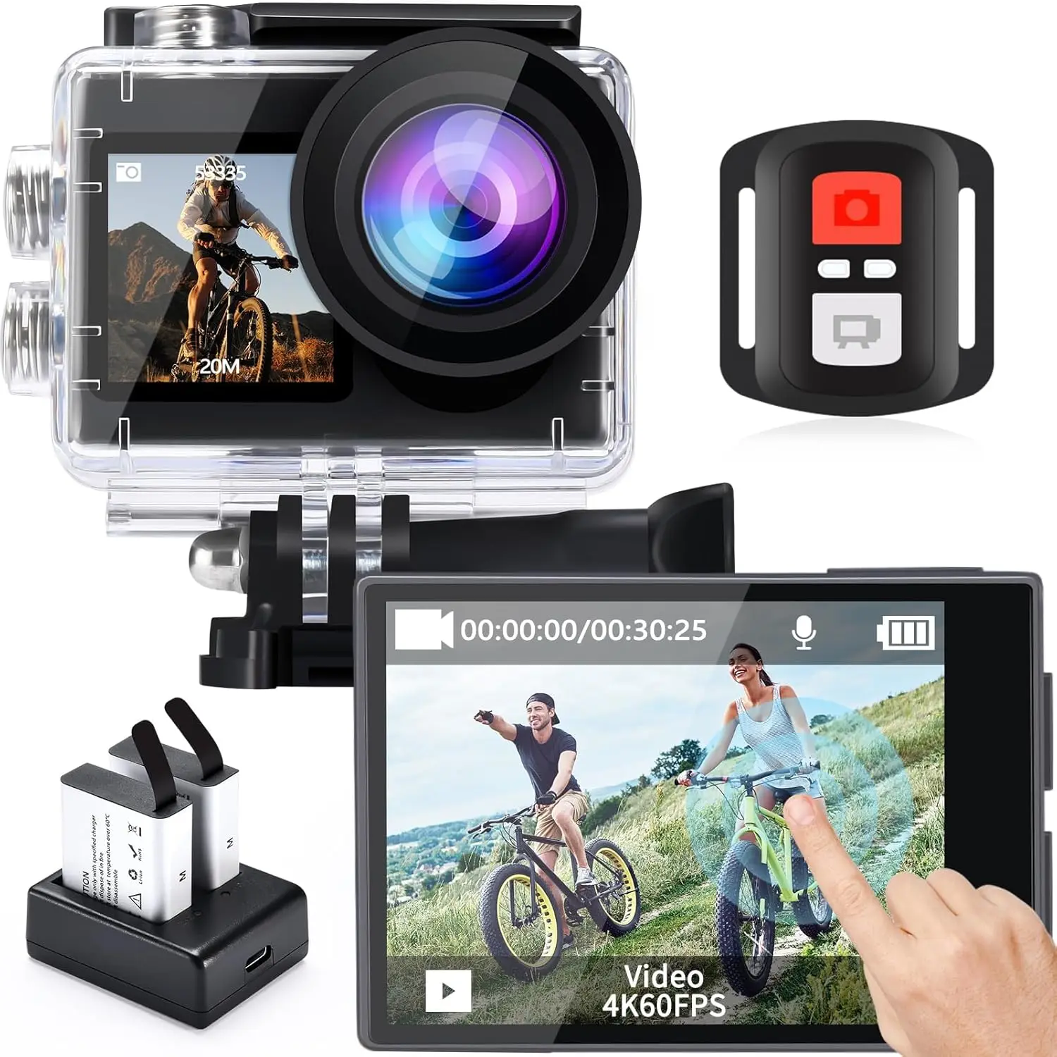 4K 20MP Action Camera with 98FT Waterproof Housing, 5X Zoom, EIS, WiFi Remote for Snorkeling Cycling Vlogging
4K 20MP Action Camera with 98FT Waterproof Housing, 5X Zoom, EIS, WiFi Remote for Snorkeling Cycling Vlogging