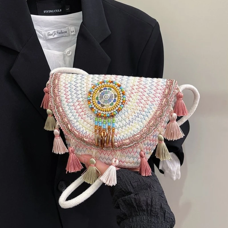 Bohemian Woven Crossbody Bag Colorful Bead Tassel Decor, Ethnic Style Shoulder Purse for Women Beach Trips Daily Casual
Bohemian Woven Crossbody Bag Colorful Bead Tassel Decor, Ethnic Style Shoulder Purse for Women Beach Trips Daily Casual