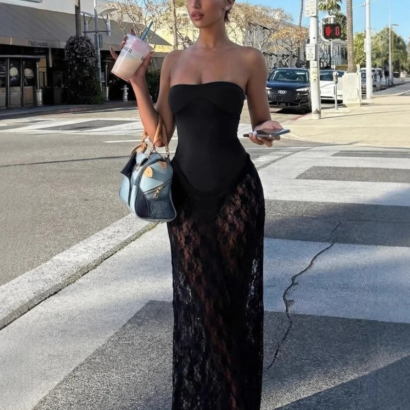 Tsiisd Sexy Lace Sheer Bodycon Strapless Dress Women Club Party Night Out Patchwork Slim Fashion See Through Female Maxi Dress
Tsiisd Sexy Lace Sheer Bodycon Strapless Dress Women Club Party Night Out Patchwork Slim Fashion See Through Female Maxi Dress
