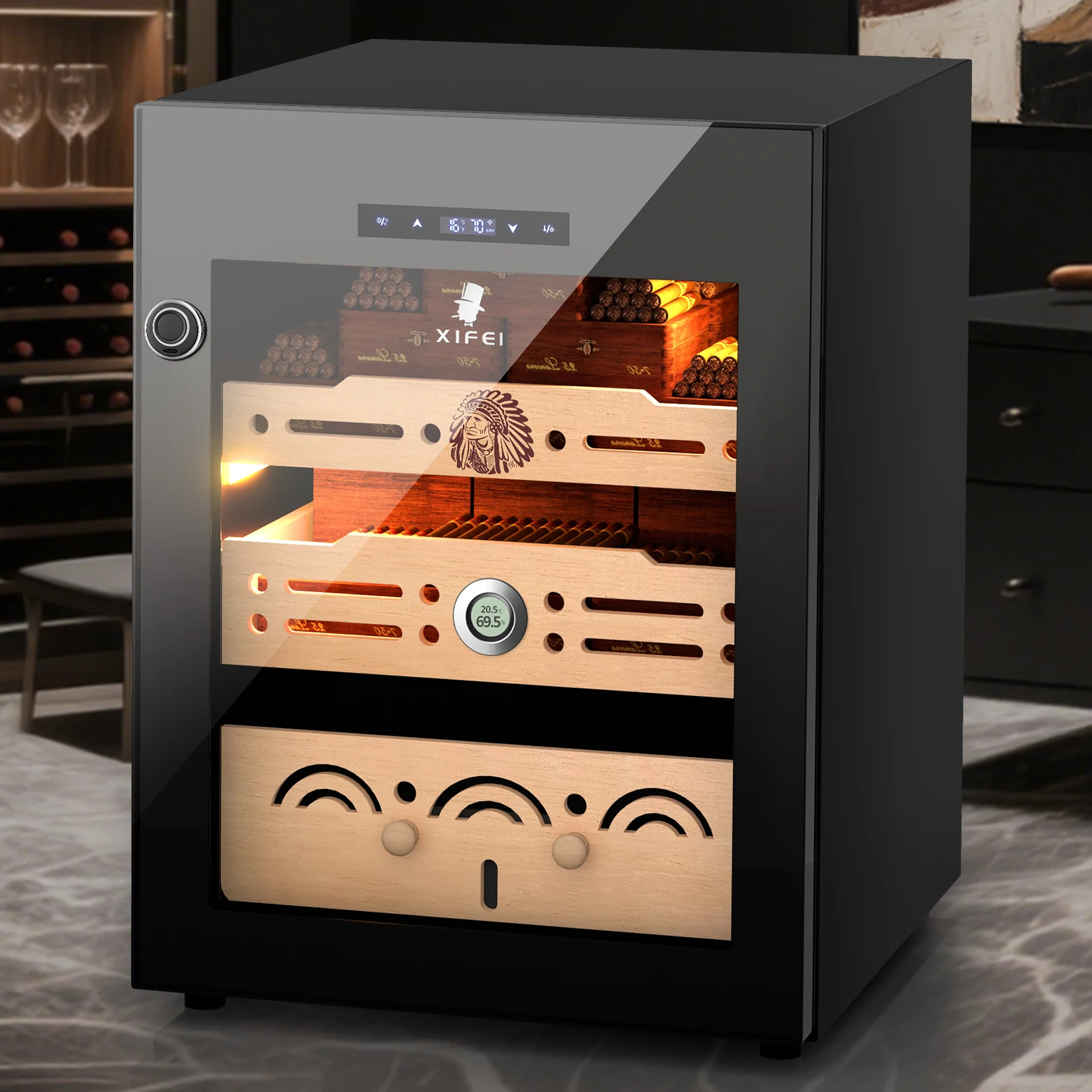 Electric Cigar Humidor Cabinet,300pcs Cooling Cigar Fridge,Temperature Humidity Control with Cedar Wood Trays,Noise Cancelling
Electric Cigar Humidor Cabinet,300pcs Cooling Cigar Fridge,Temperature Humidity Control with Cedar Wood Trays,Noise Cancelling