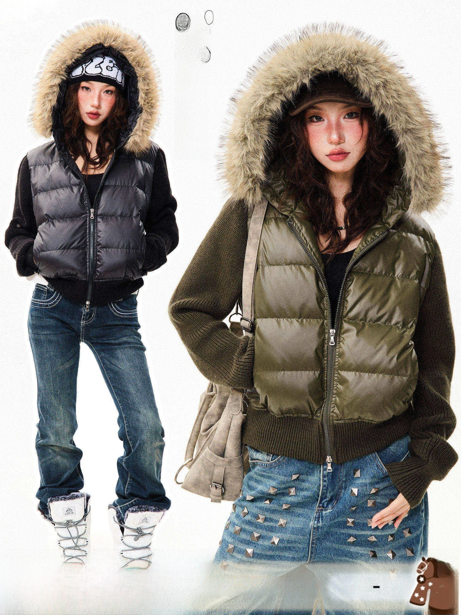 Женская зимняя утепленная куртка Young Stage в американском ретро-стиле с пэчворком, вязаными элементами и меховым воротником, приталенная, теплая, короткая верхняя одежда
Женская зимняя утепленная куртка Young Stage в американском ретро-стиле с пэчворком, вязаными элементами и меховым воротником, приталенная, теплая, короткая верхняя одежда