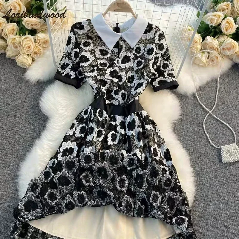 2022 Summer High-End Water Soluble Lace Retro Black and White Lace Short Sleeve Lapel Dress Sexy Dress Dress Women
2022 Summer High-End Water Soluble Lace Retro Black and White Lace Short Sleeve Lapel Dress Sexy Dress Dress Women